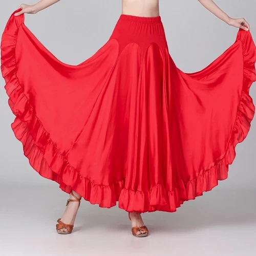 Damen Satin Ballsaal Rock modern Tanz Tanzkleidung Rüschen Walzer Tango Swing - Bild 5 von 20