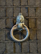 RARE Antique Solid Brass Drop Ring Drawer Pull Victorian Colonial Fixture