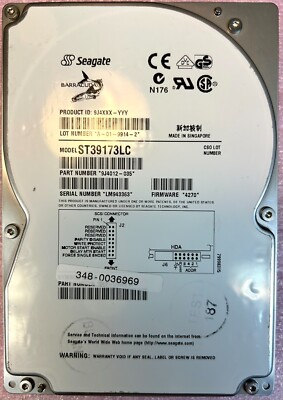 Seagate ST39173LC 9GB 10K 80 Pin SCSI 3.5'' Enterprise Hard Drive