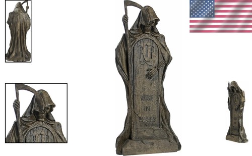 12" Tall Grim Reaper Statue - Lightweight Outdoor Tombstone for Spooky Displays - Picture 2 of 8