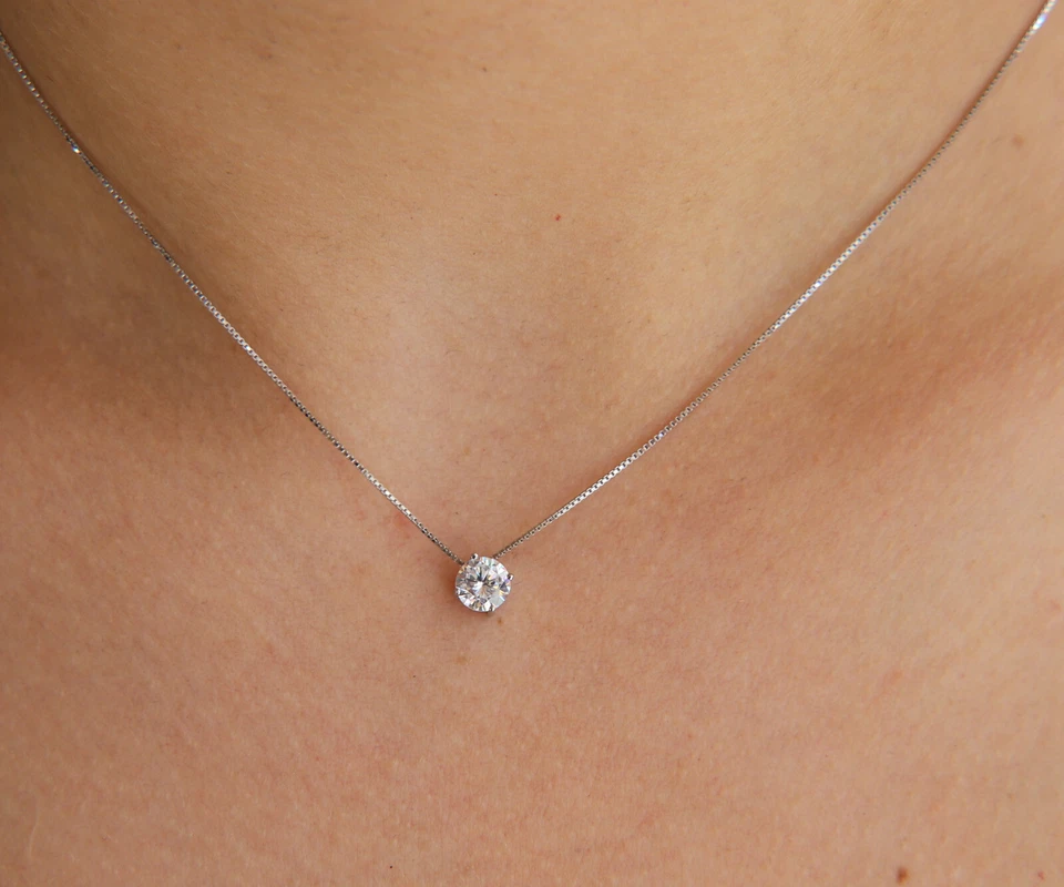 collana punto luce argento 925 zircone bianco 6mm 42cm oro bianco giallo rosa - Immagine 2 di 3