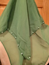 Women's Chiffon Scarf Hijab Head Wrap Shawl Scarf Pearl Trim 33x34" ~Light Green