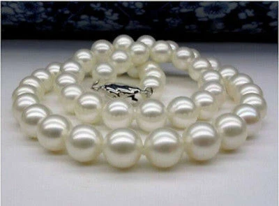 Echte Natürliche 10-11mm Weiße Echte Runde Perle Halskette 16-40'' - Bild 1 von 4
