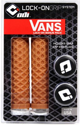 ODI VANS Lock-On Grips Gum Brown Waffle Pattern Snap Cap End Plugs BMX MTB Bikes