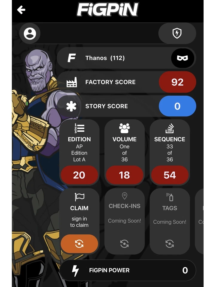 Figpin Thanos Artist Proof AP Avengers Infinity War Enamel Pin #112 Marvel 33/36 - Image 3 of 4