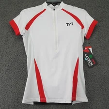 Tyr Carbon Unisex Triathlon Top Jersey Cycling White Red Zip Short Sleeve S New