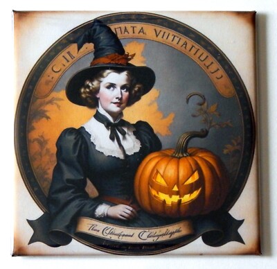 Halloween Witch with Pumpkin FRIDGE MAGNET