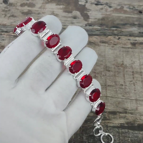 Ruby Lab Created Gemstone Handmade 925 Sterling Silver Bracelet For Love Gifts - Video 1 of 1