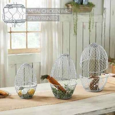 Chicken Wire Basket Set of 3 Metal Egg Oval Hinged Baskets Country Farmhouse