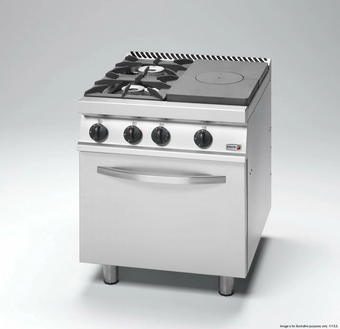 Free Standing Solid Target top with open burner and Oven CG7 31 D