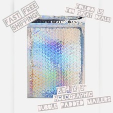 10 Lightweight Holographic 6.5x9 Self-Seal Poly Bubble Mailer Silver Envelopes