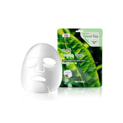 3W CLINIC  FRESH GREEN TEA MASK SHEET  23 ml x 10 pcs  Korea Made