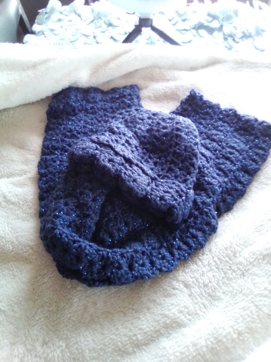 HANDMADE HAT & SCARF SETS (NAVY BLUE WITH GLITTER) | eBay