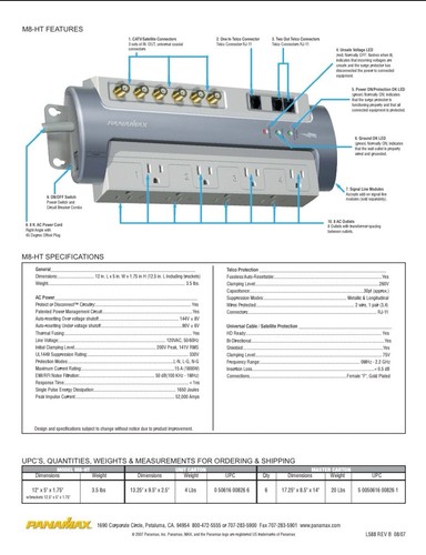 Panamax M8-HT Home Theater Power Management Line Conditioner / Surge Protector - Picture 11 of 20