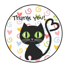 30 Cute Cat and Hearts Thank You Envelope Seals Labels Stickers 1.5" Round