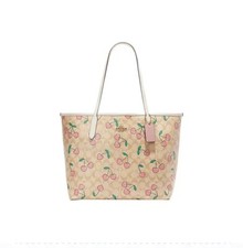 NWT Coach CF444 City Tote In Signature Canvas With Heart Cherry Print 428