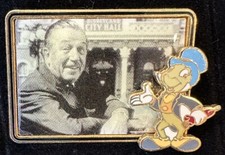 Disney 100th Birthday Picture Frame Jiminy Cricket & Walt Disney Pin