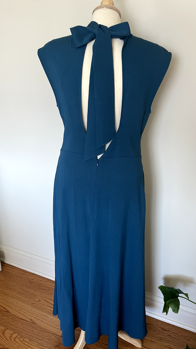 REISS LIVVY OPEN BACK MIDI DRESS IN TEAL SIZE US8 NWOT