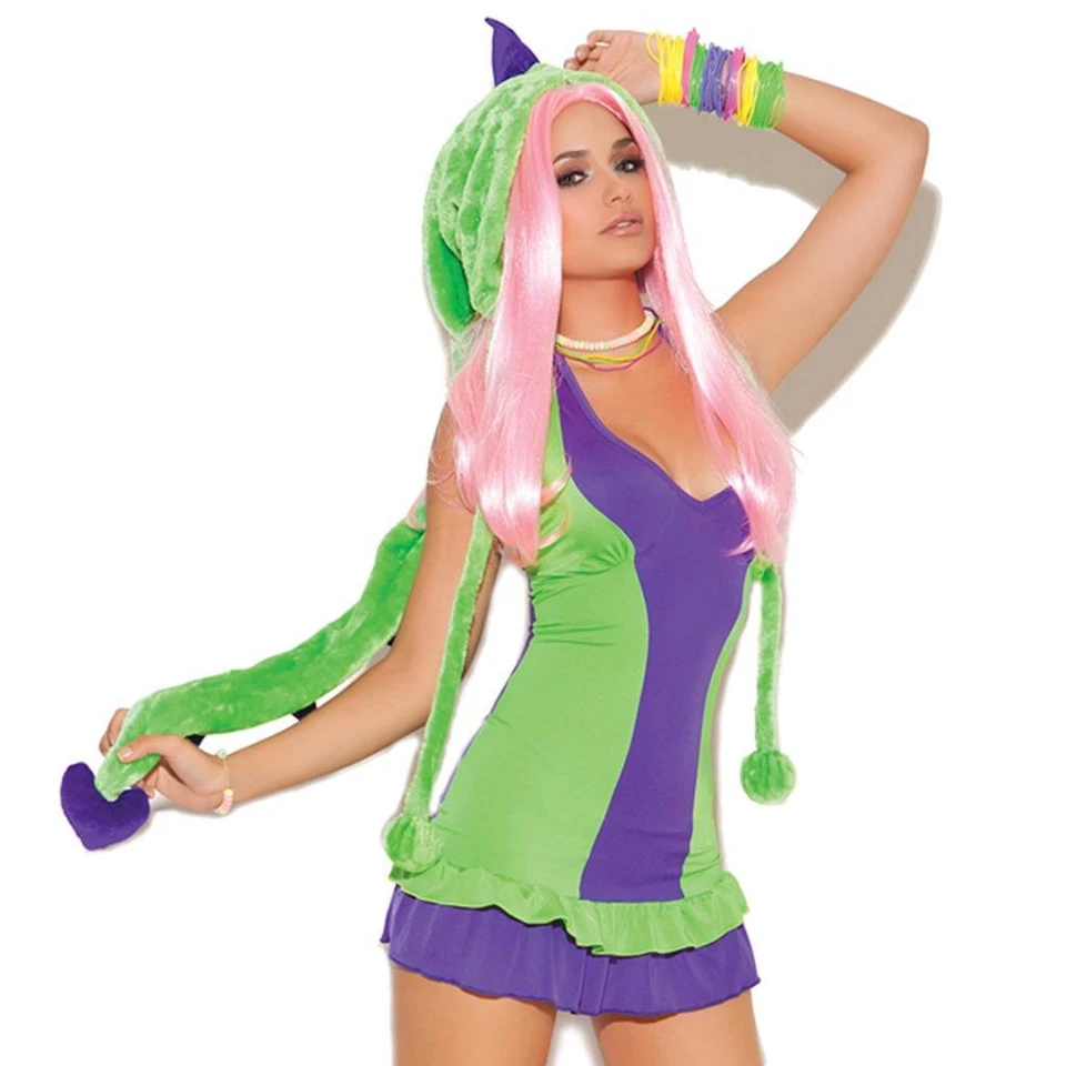 Disfraz de Dinosaurio Halter Vestido Capucha Cuernos Picos Dino Púrpura Verde 9066 Grande Foto 2 de 4