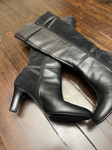 Ralph Lauren Ebony Black Almond leather and suede tall shaft boot. Gentle worn. - Picture 15 of 24