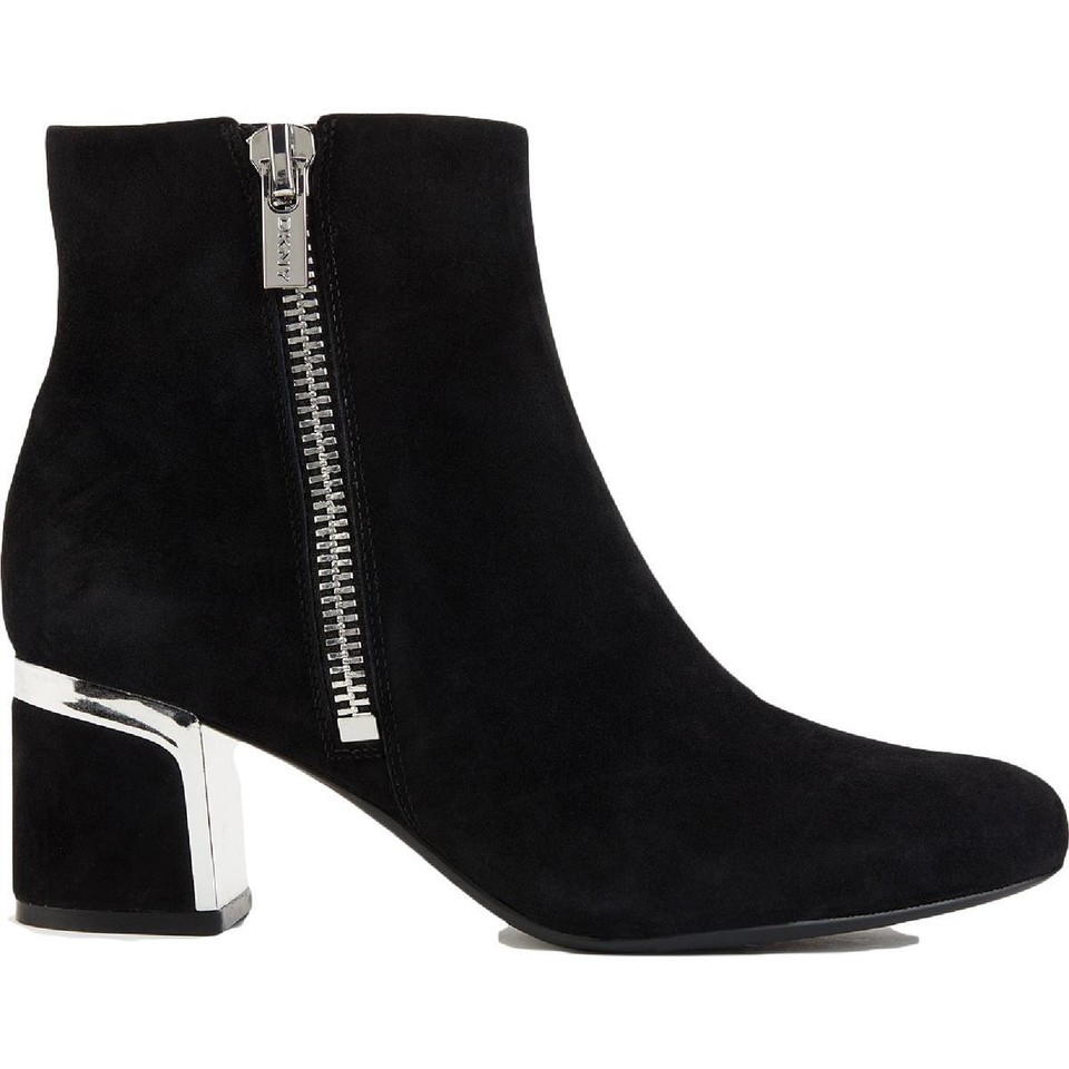 DKNY Womens Crosbi Black Leather Ankle Boots Heels 8.5 Medium (B,M