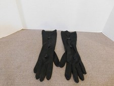 Vintage Black Nylon Gloves with Crocheted Flowers
