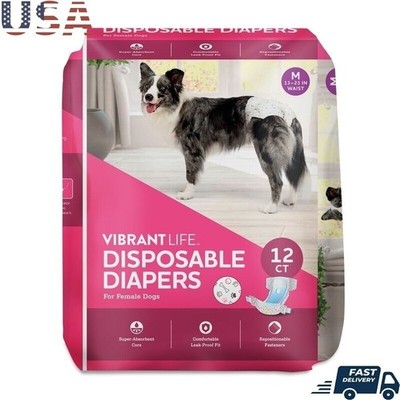 Dog Diapers Disposable Medium 12 Count Super Absorbent Leak Proof Tabs Indicator