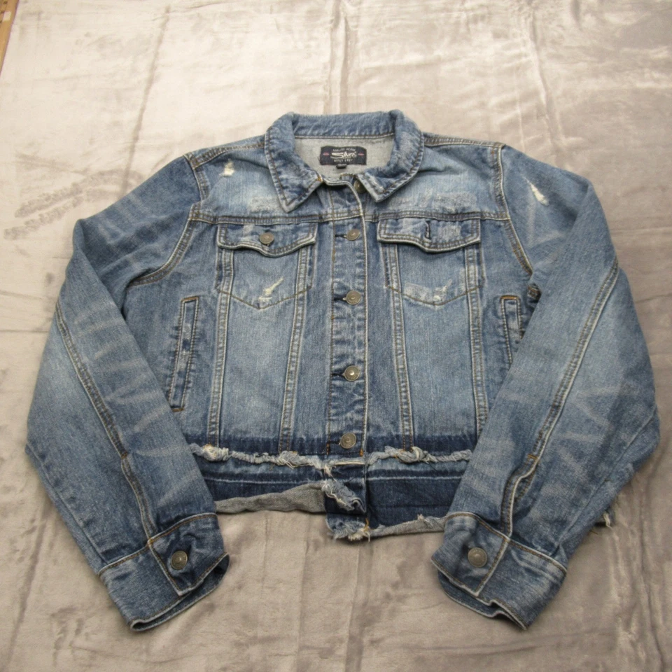 Chaqueta vaquera plateada para mujer XL azul Sahara envejecida recortada camionero Foto 2 de 4