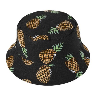 Unisex Früchte Druck Sonnenhut Strandhut Fishermütze OutdoorHut,Schwarz Anana...