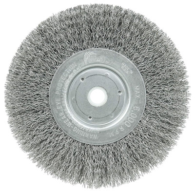 01075 6'' Narrow Face Crimped Wire Wheel, .014'' Steel Fill, 5/8''-1/2'' Arbor Hole,