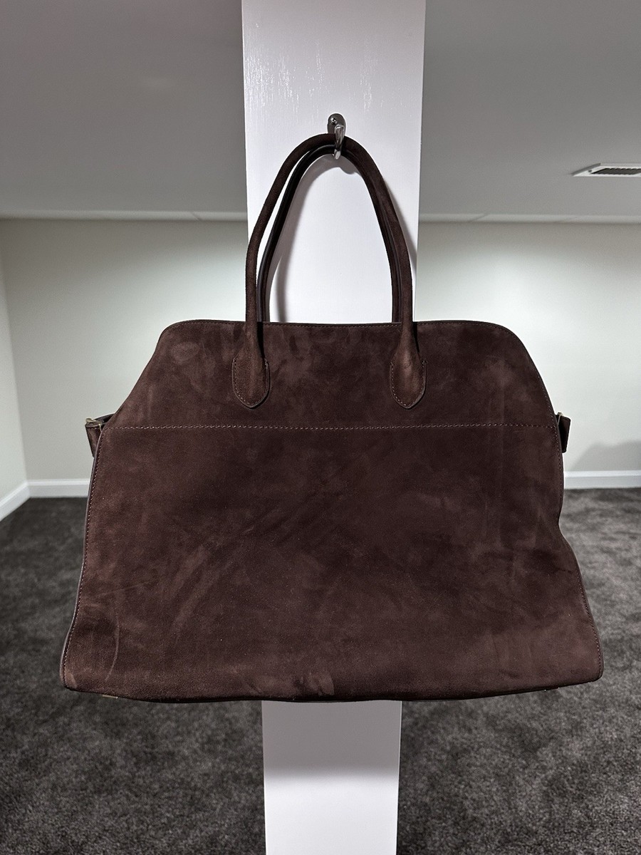 The Row Soft Margaux 17 Brown Suede Leather Top Handle Bag | eBay
