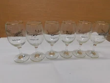 Six Libby Airplane Aviation Theme Gold Rimmed Wine Glasses