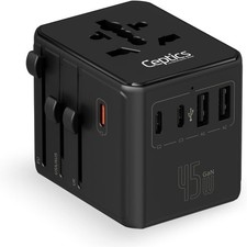 3 Input 5 USB Universal Travel Adapter - 45W Power for Global Travelers