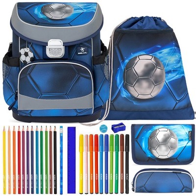 Belmil Schulranzen Set Mini Fit Football silber 10-teilig gefüllt Fussball Shop