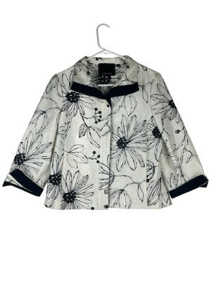 Carlisle Womens Silk Blend Blazer Jacket  White Black Embroidery Size 6