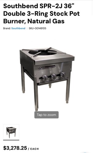 Southbend SPR-1J 36" Double 3-Ring Stock Pot Burner, Natural Gas