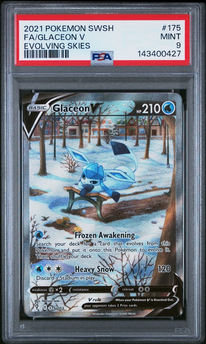 PSA 9 Glaceon V Secret Rare #175 2021 Pokemon Evolving Skies