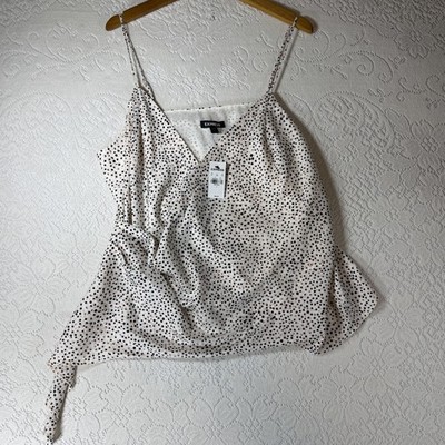 Express Camisole Tank Top Womens Large White Polka Dot Wrap V Neck Lined Dressy