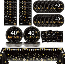 40th Birthday Party Supplies Serves 24 Black and Gold 40 Years Old Birthday Part