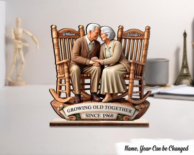 Effect Old Couple Sitting On Rocking Chairs Together Personalized Standing