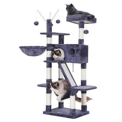 Cat Tree, 61 inch Cat Tower for Indoor Cats, Cat House with Padded Platform B...