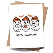 Funny Halloween Greeting Card Cute Ghost & Pumpkin Design Handmade USA
