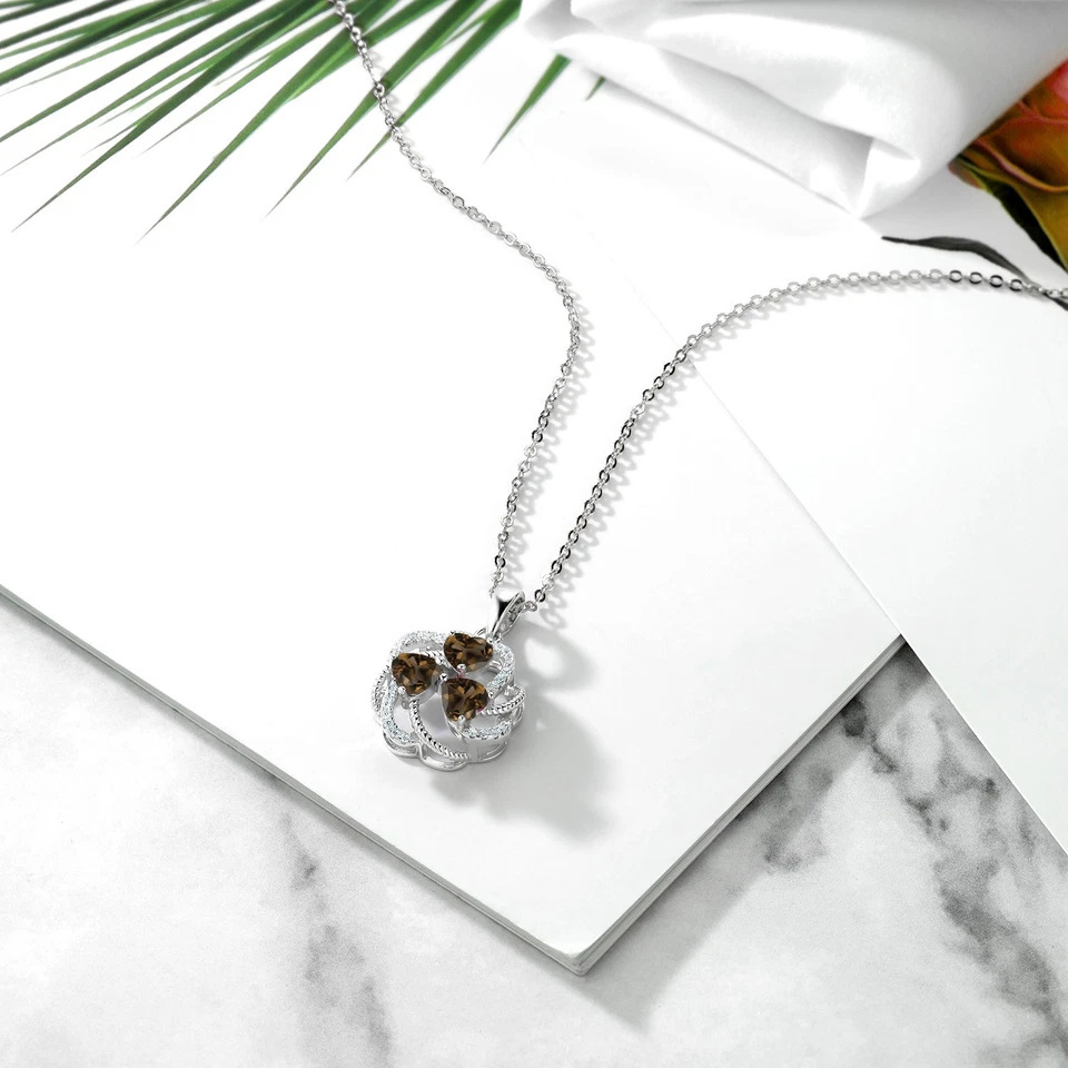 1.66 Ct Heart Shape Brown Smoky Quartz 925 Sterling Silver Pendant - Image 4 of 4