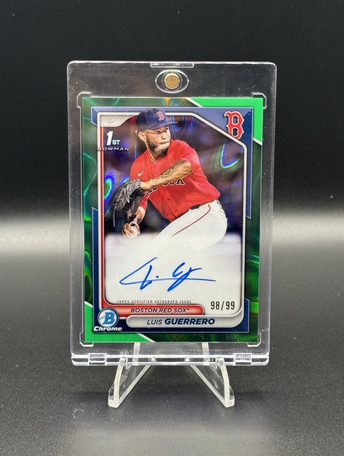 2024 Bowman Chrome Luis Guerrero Auto Green Refractor 1st #77/99 Red Sox/Rays