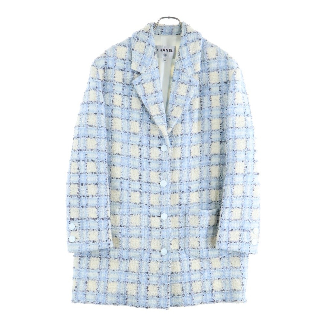 CHANEL 22AW Coco Mark Button Glitter Sequin Fancy Tweed Plaid Tailored Used 2058