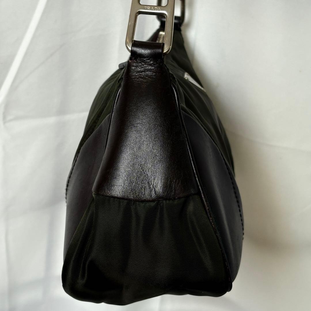 PRADA Nylon Leather Shoulder Bag Khaki Dark Brown Main body only Used from JAPAN thumbnail 5