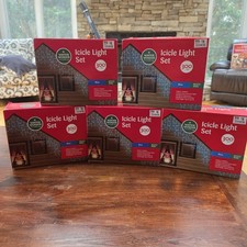 Icicle Light Set Christmas 300 Lights Lot Of 5 New Boxes Blue Bulbs White Wire