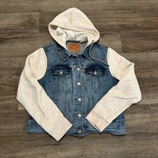 Chaqueta de camionero de mezclilla XL para mujer Levi's sudadera híbrida con capucha mangas azul