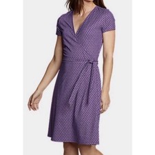 Eddie Bauer Aster Wrap Dress Amethyst Print Women's Medium V-Neck Cap Sleeve
