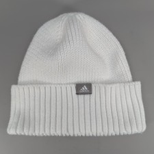 Adidas Hat Beanie Fitted Mens One Size White Knit Cuffed Logo Winter